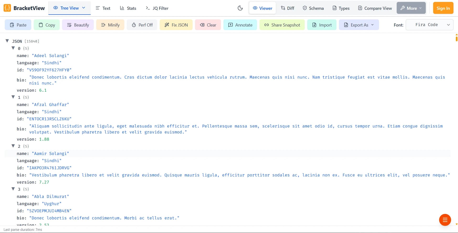 BracketView JSON editor preview