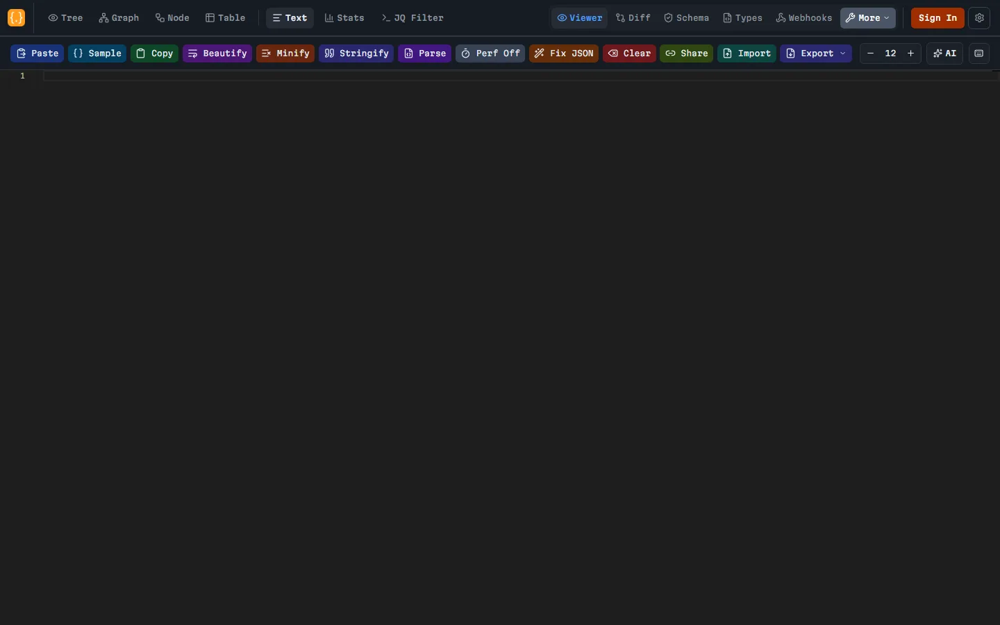 BracketView workspace tabs: Tree, Graph, Node, Table, Text, Stats, and JQ